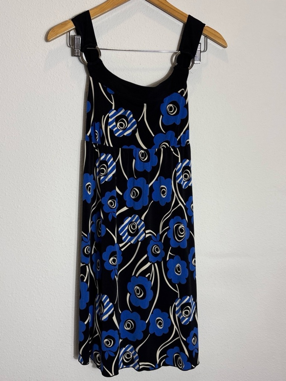 Y2K Black and Blue Mini Dress with O Ring-Detail Straps
